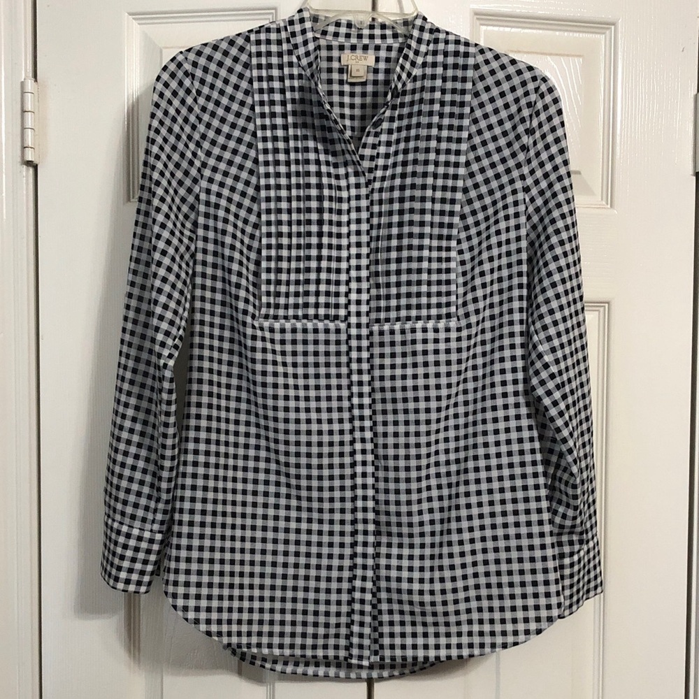 J. Crew Black and White Checkered Blouse Size XS